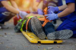 Construction accident victim on a stretcher